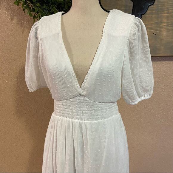 NWOT Lulus Tier to Please White Puff Sleeve Swiss Dot Midi Dress - Picture 9 of 9